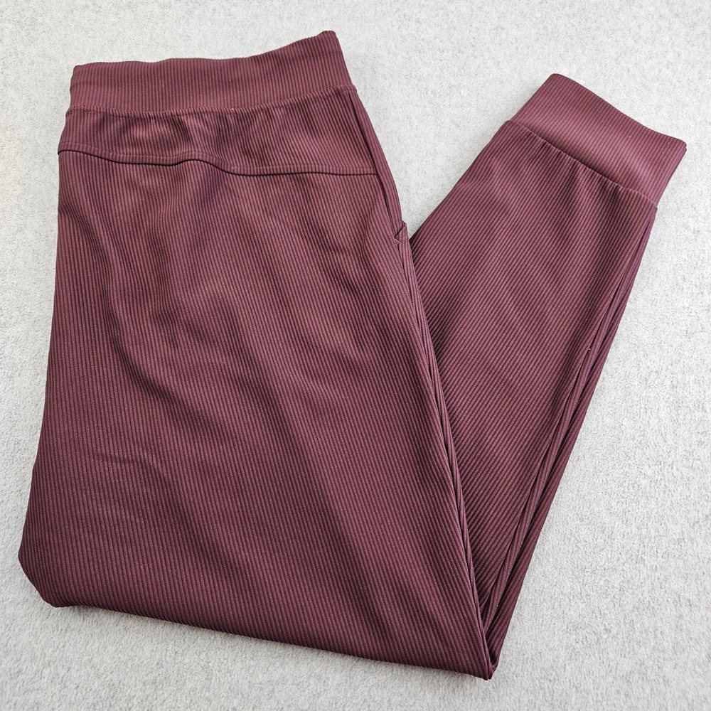 VIVELY Joggers Women XL Burgundy Ribbed Knit Drawstring Athleisure Yoga Lounge